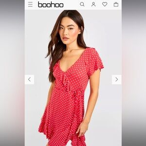 Red Boohoo polka-dot dress